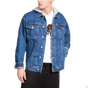 Armani Exchange Men's Denim Jacket with Removable Gray Fleece Hood Size M